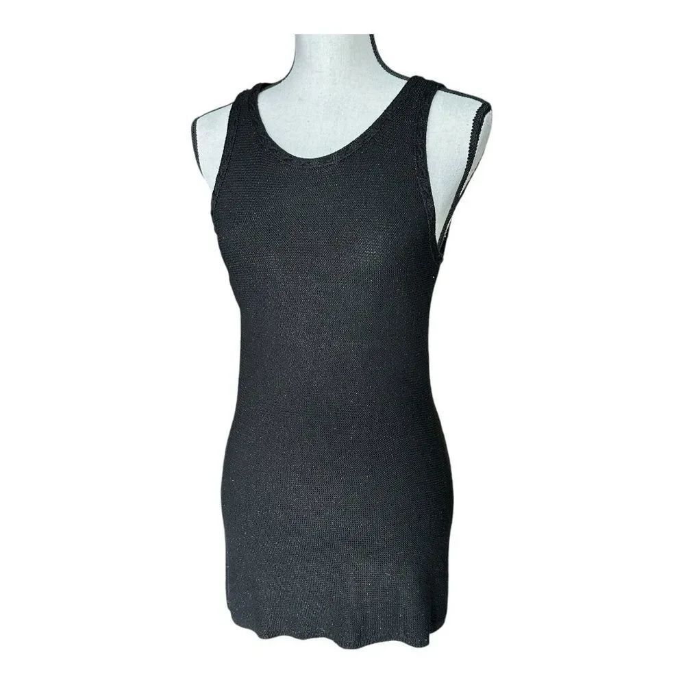 White House Black Market Womens Knit Tank Top Sleeveless Black Metallic S